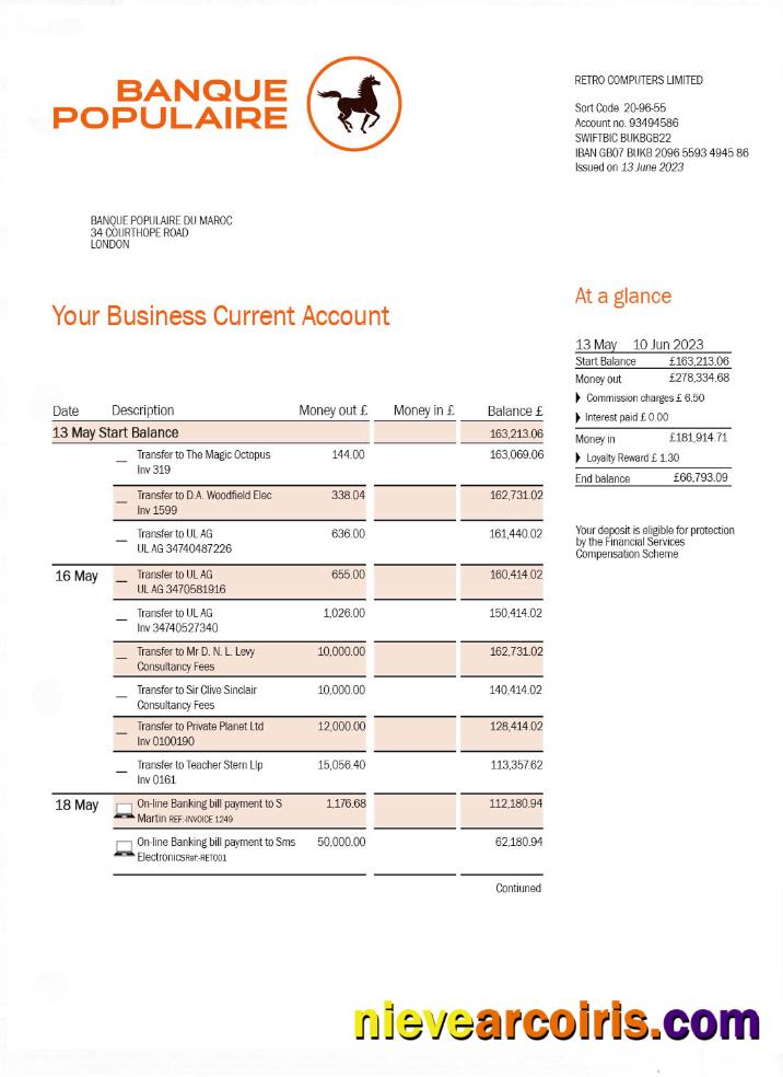BANQUE Populaire du Maroc bank statement